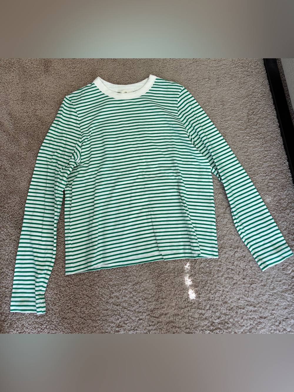 H&M White and Green Striped Tee